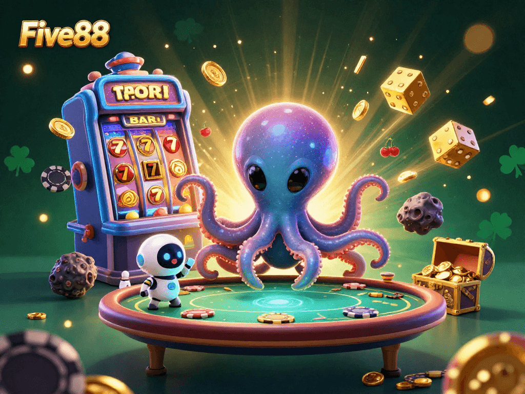 Experience the excitement of Five88 in a vibrant 3D illustration with jackpot action and immersive gaming.