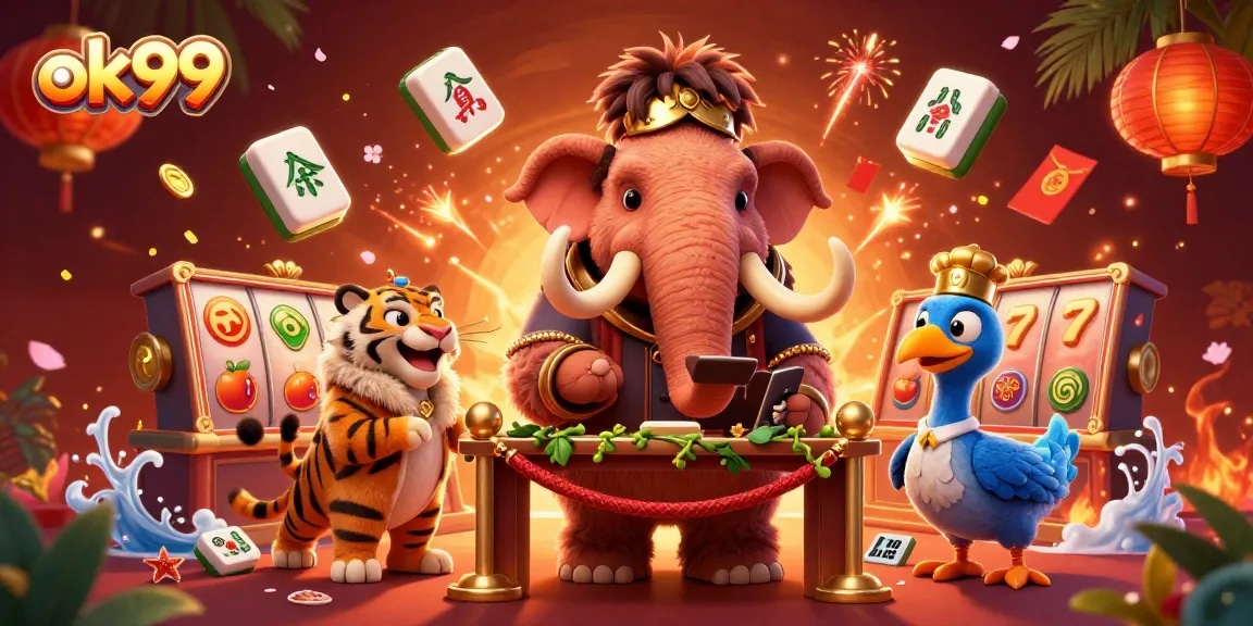Experience the excitement of ok99 with a vibrant casino scene featuring whimsical characters and dynamic game elements.