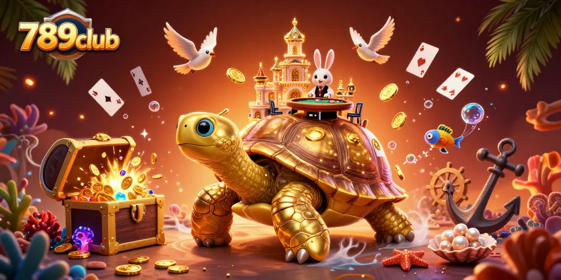 Engage with 789club's thrilling casino adventure featuring a golden tortoise and a rabbit dealer.