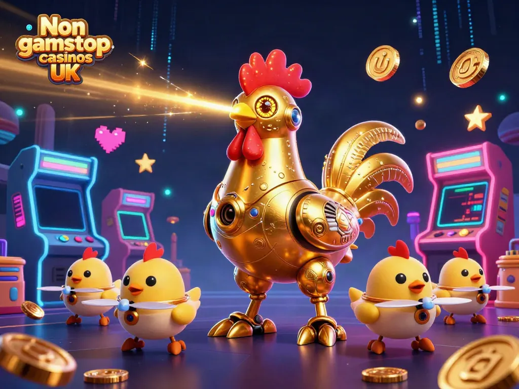 Engage with Non gamstop casinos UK showcasing vibrant 3D characters amidst lively arcade elements.