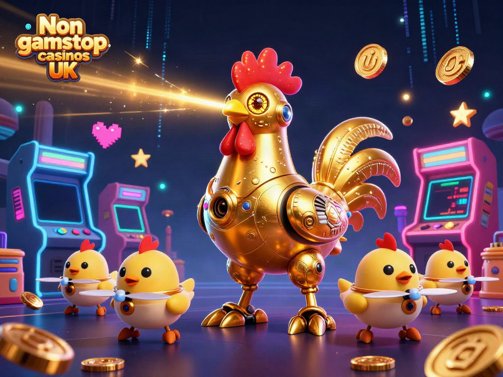 Engage with Non gamstop casinos UK showcasing vibrant 3D characters amidst lively arcade elements.