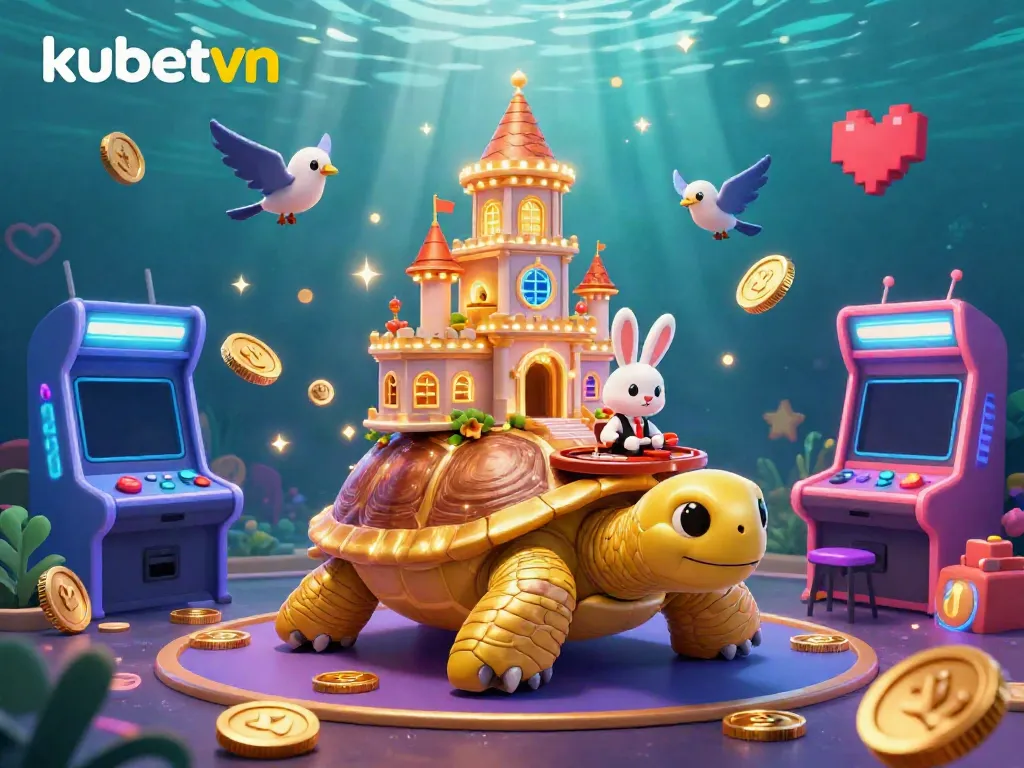 Experience the vibrant casino atmosphere with kubetvn as golden coins fly around a dealer.