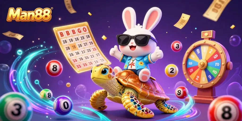 Experience thrilling excitement at Man88 with a dynamic scene of a lucky rabbit and golden sea turtle.