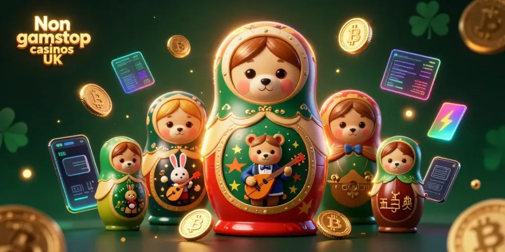 Engage with Non gamstop casinos UK featuring vibrant 3D characters and casino-themed elements.
