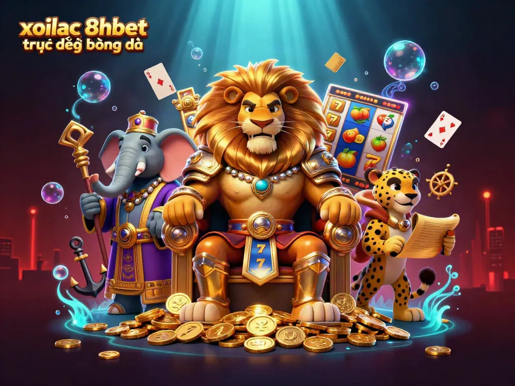 Experience the excitement of xoilac 8xbet trực tiếp bóng đá with lively characters and slots in a vibrant casino setting.