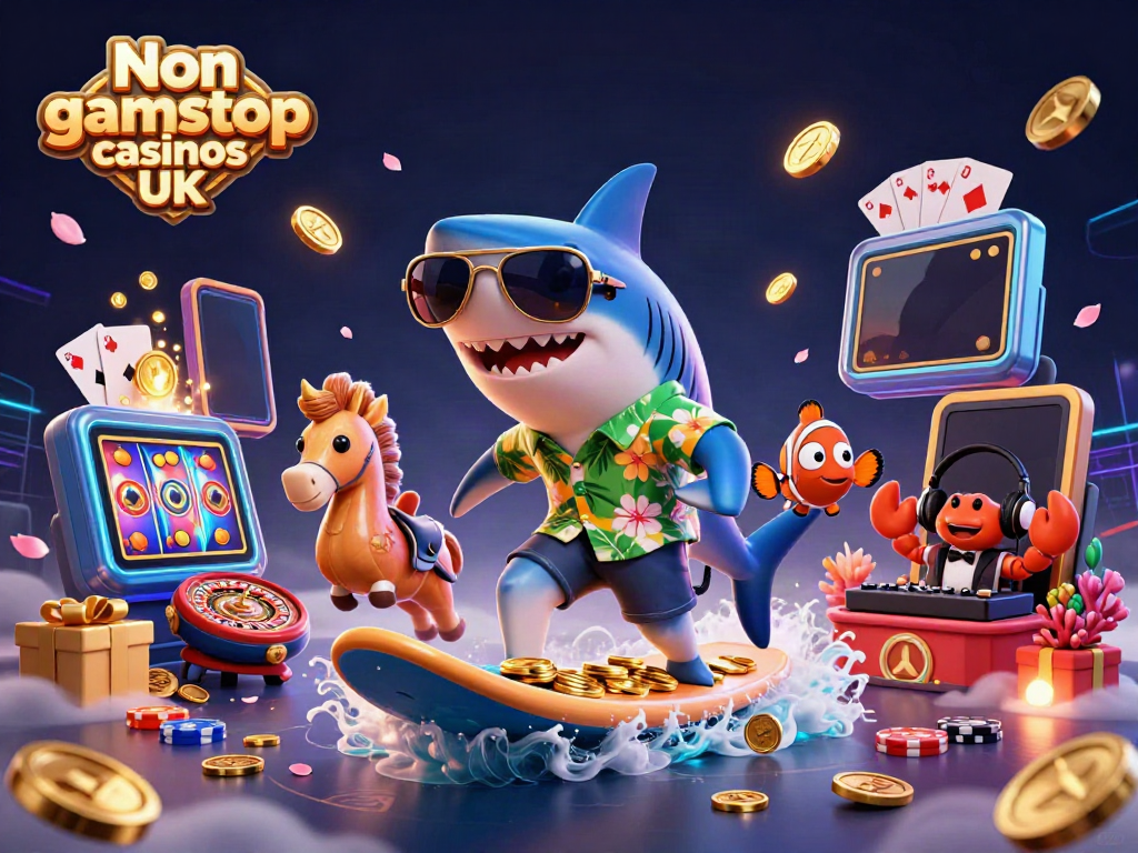 Experience thrilling gameplay at Non gamstop casinos UK with a vibrant casino-themed illustration featuring energetic characters.
