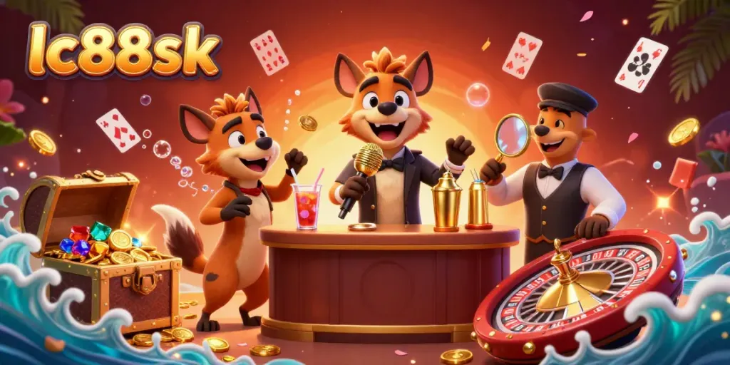 Experience the lively antics with lc88sk hyenas in a vibrant casino, mixing drinks and telling jokes.