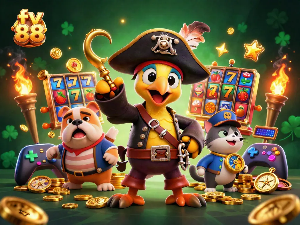 Experience thrilling gameplay at fv 88 with a 3D pirate captain, navigating exciting slot machines.
