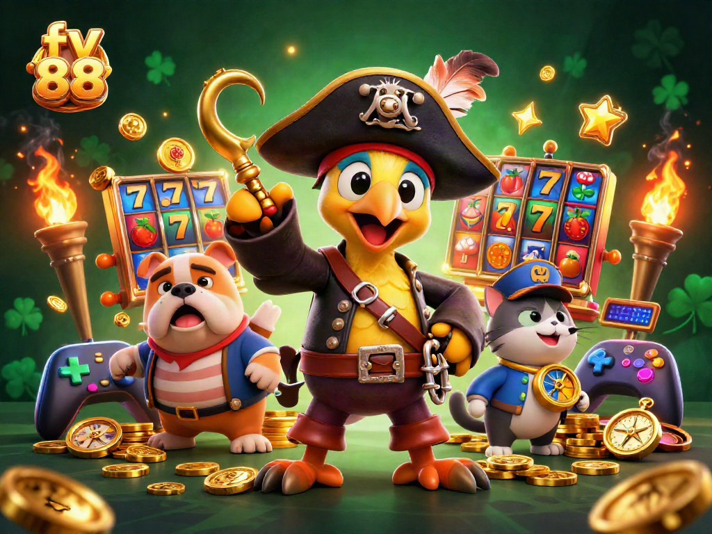 Experience thrilling gameplay at fv 88 with a 3D pirate captain, navigating exciting slot machines.