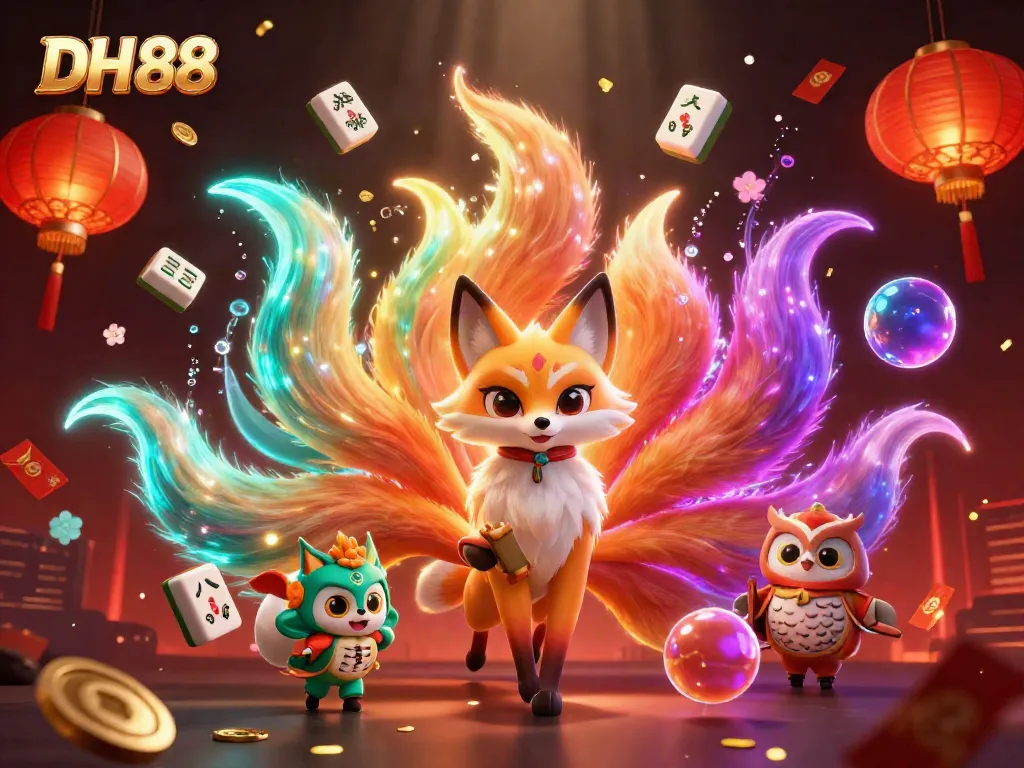 Experience the vibrant world of DH 88, featuring a nine-tailed fox spirit and an owl sage amidst a lively casino ambiance.