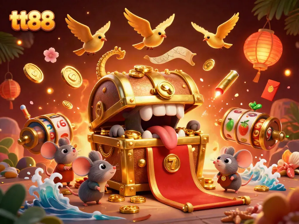 Engage with tt88's thrilling slots and jackpots in this vibrant casino-inspired scene.