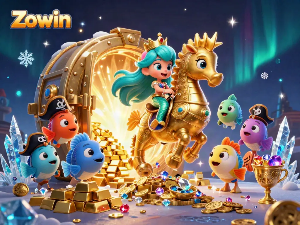 Experience Zowin's thrilling casino adventure with mermaids and treasures in an enchanting 3D scene.