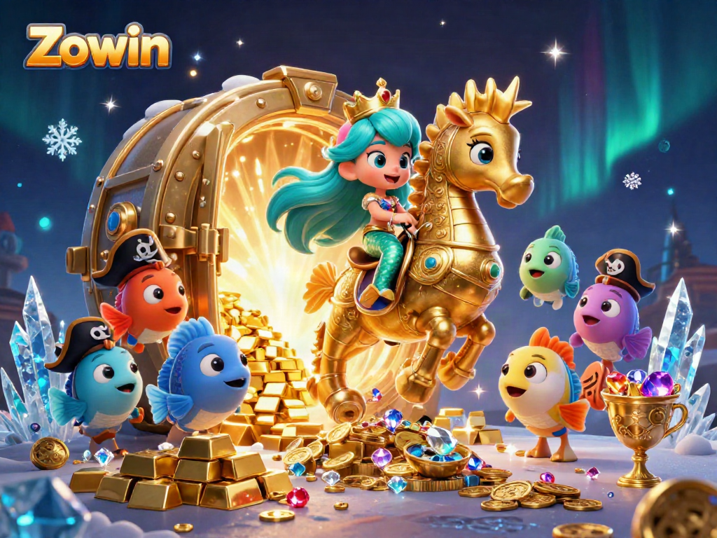 Experience Zowin's thrilling casino adventure with mermaids and treasures in an enchanting 3D scene.