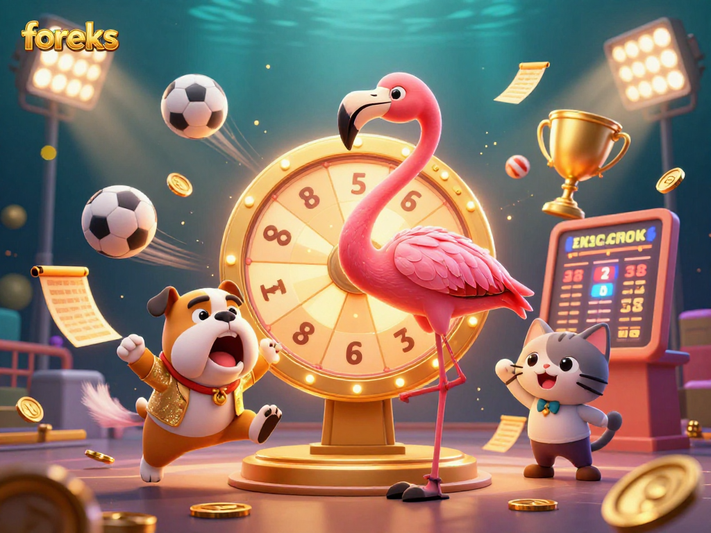 Engage in thrilling sports betting action at foreks with a vibrant casino scene featuring cartoon characters.