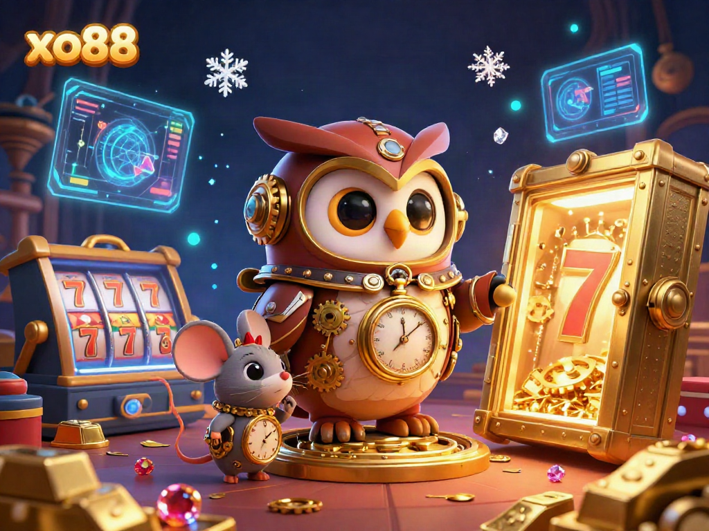 Experience thrilling moments with xo88 as the owl and mouse navigate a vibrant casino filled with treasures.