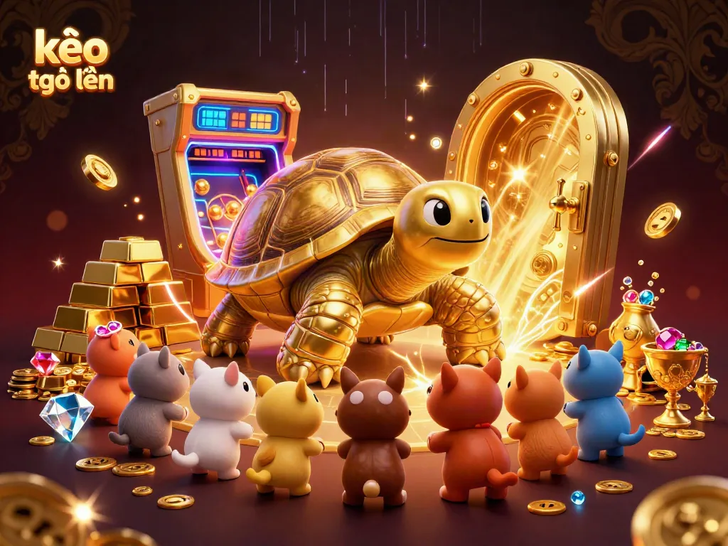 Experience kèo trực tuyến with a vibrant 3D casino scene featuring a golden tortoise pinball machine.