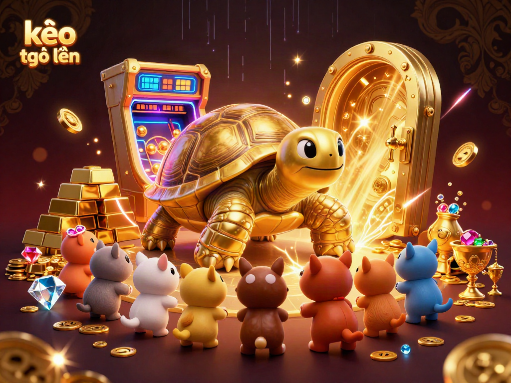 Experience kèo trực tuyến with a vibrant 3D casino scene featuring a golden tortoise pinball machine.