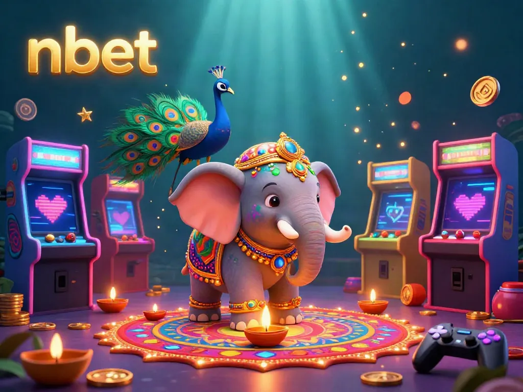 Experience thrilling online gaming with nbet's vibrant Diwali-themed casino illustration filled with excitement.