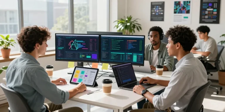 Professional team collaborating on juicy ai projects in a modern workspace.