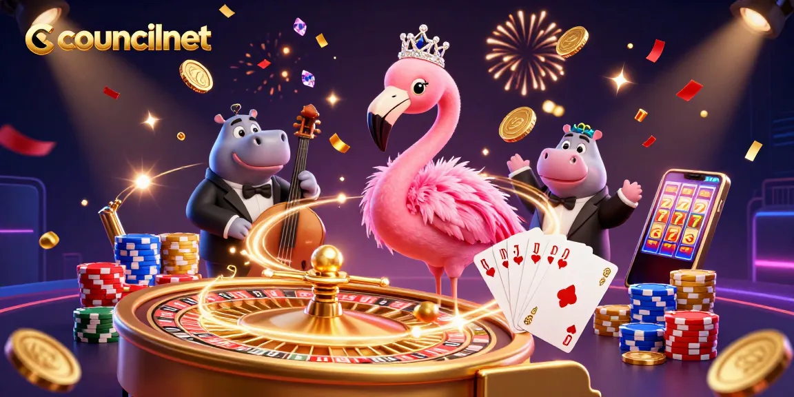 Experience the thrills of councilnet in a vibrant casino scene with colorful characters and winning elements.