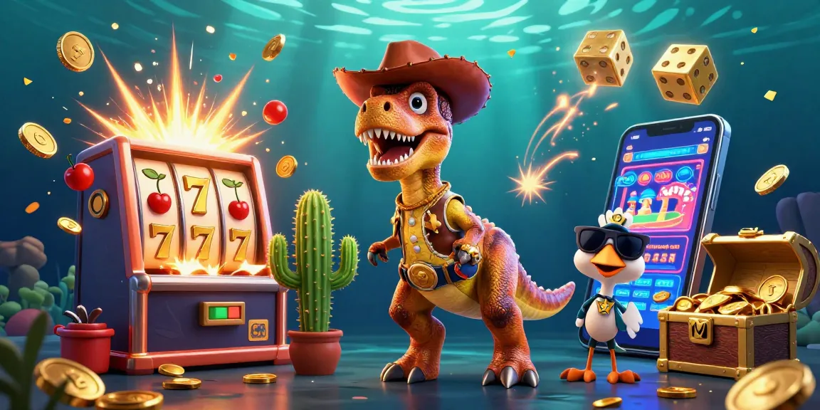 Experience slot gacor gampang menang with a vibrant illustration of lucky characters and casino elements.