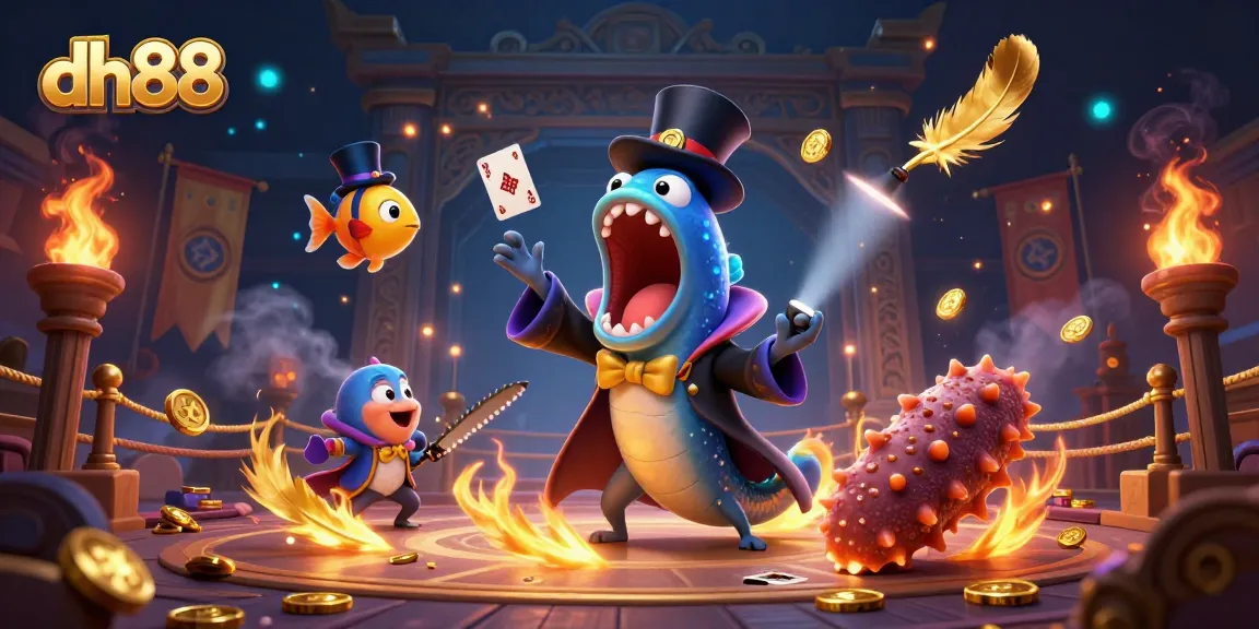 Spin, win, and enjoy dh88's thrilling casino magic with deep-sea creatures in an enchanting scene.