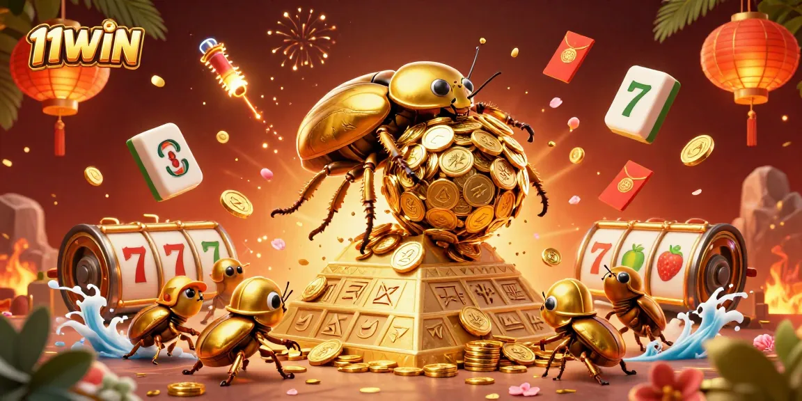 Spin the 11WIN slots with golden coins, vibrant mahjong tiles, and festive symbols.
