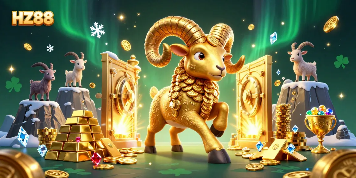 Experience the thrill of HZ88 with a vibrant 3D illustration showcasing dynamic casino elements and gold treasures.