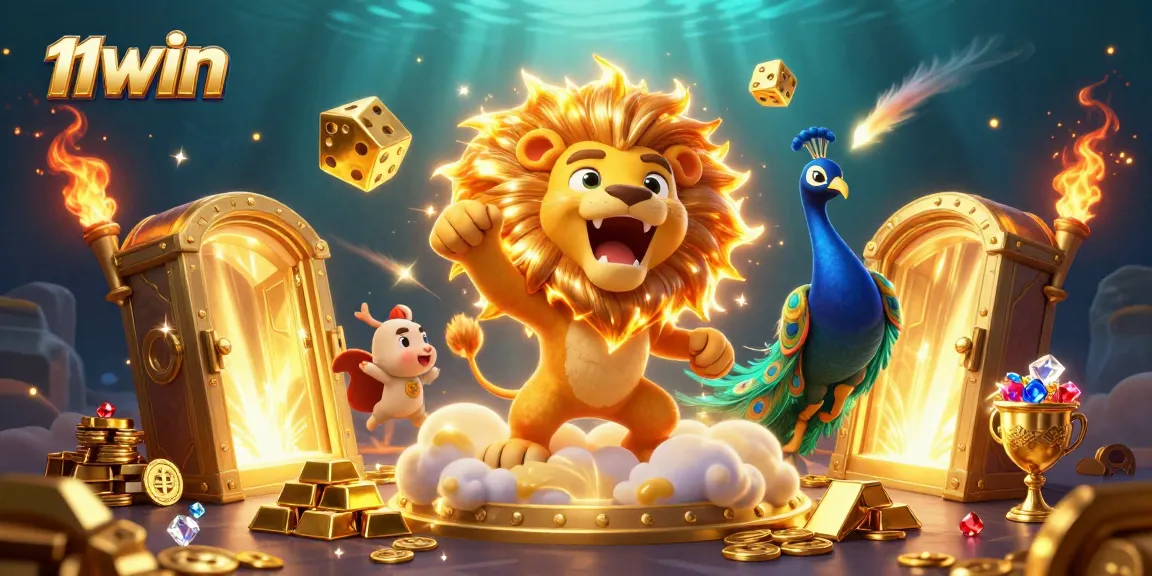 Win big with 11WIN Casino's vibrant 3D illustration showcasing exciting gaming elements.