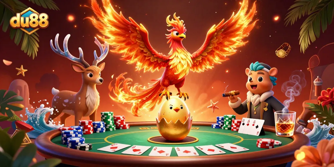 Experience the thrill of du88 with a vibrant, packed casino scene featuring iconic cards and chips.