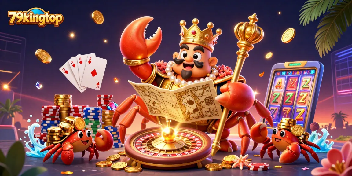 Experience thrilling gameplay with 79kingtop featuring a regal crab emperor amidst dynamic casino elements.