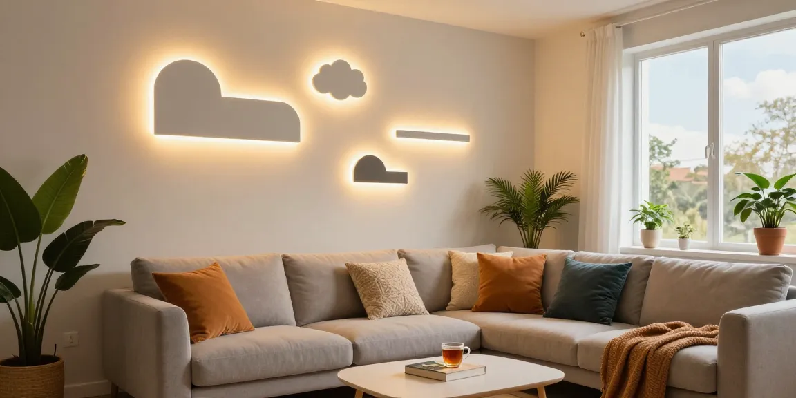 Aplica LED moderna în interiorul unui living cozy, iluminând atmosfera călduroasă.