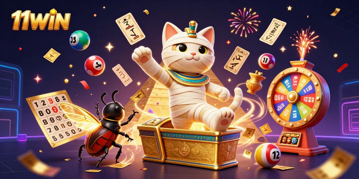 Experience thrilling fun with 11WIN as the mummy cat and scarab reveal exciting lottery action!